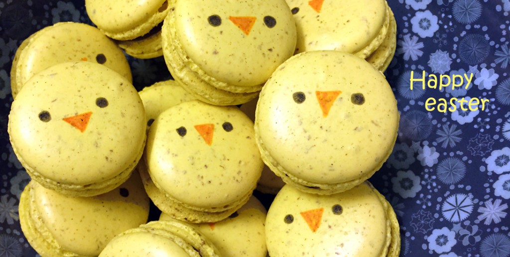 Easter macarons with chocolate and orange